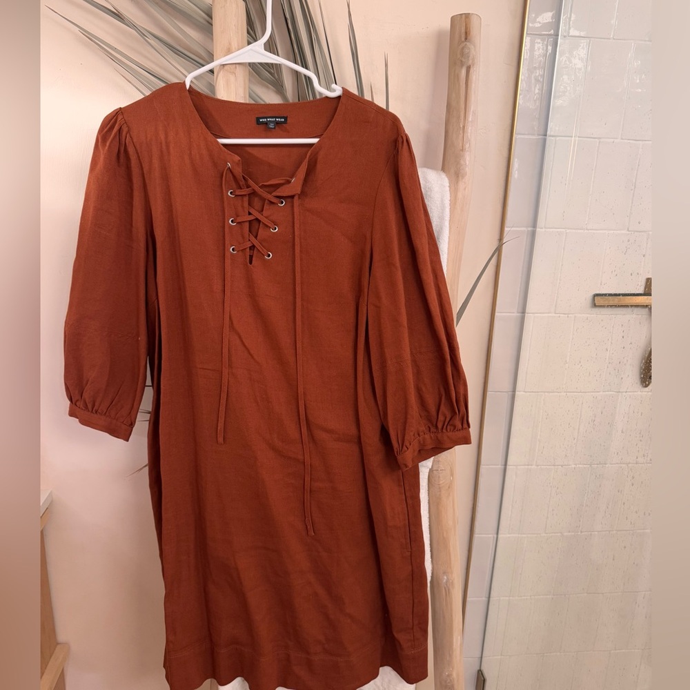 Who What Wear linen lace up dress